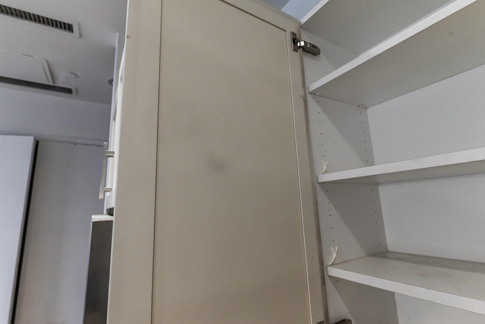 Imperia White Transitional Kitchen with Dark Grey Island, Marble & Stone Counters and Appliances