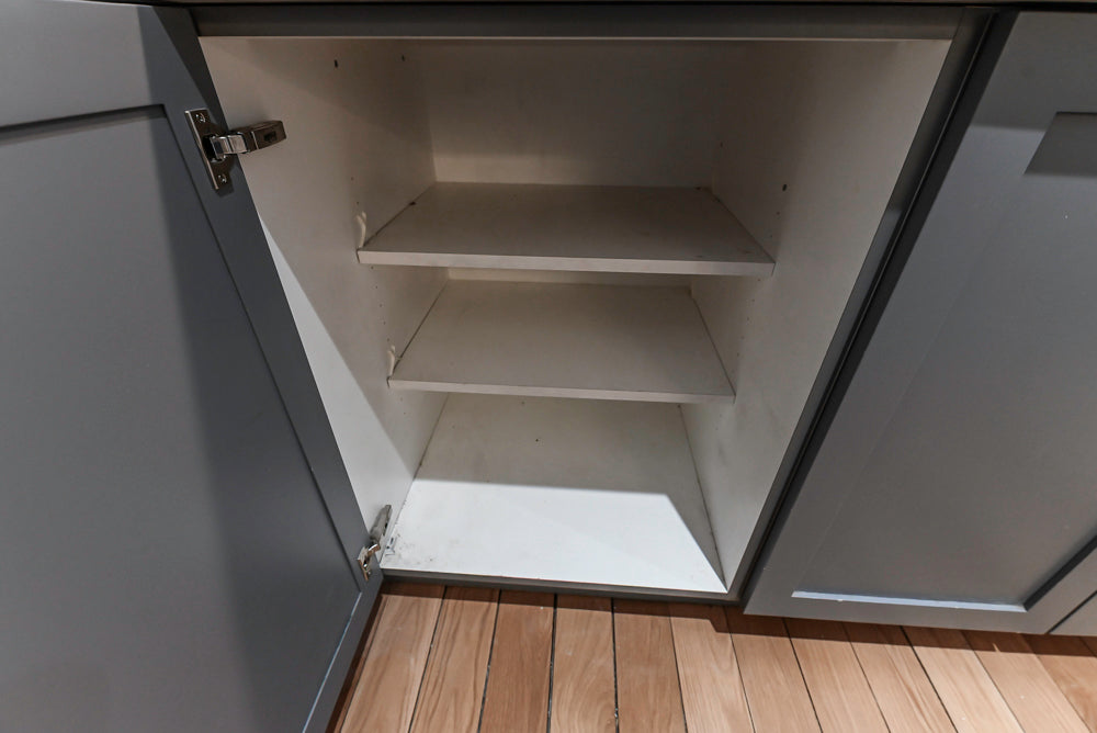 Imperia White Transitional Kitchen with Dark Grey Island, Marble & Stone Counters and Appliances