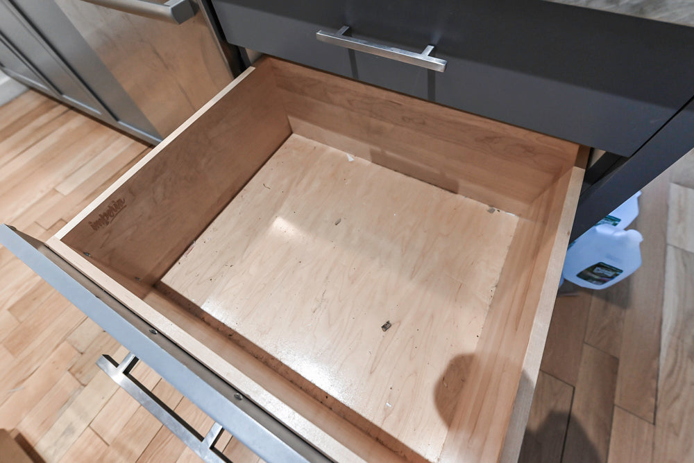 Imperia White Transitional Kitchen with Dark Grey Island, Marble & Stone Counters and Appliances