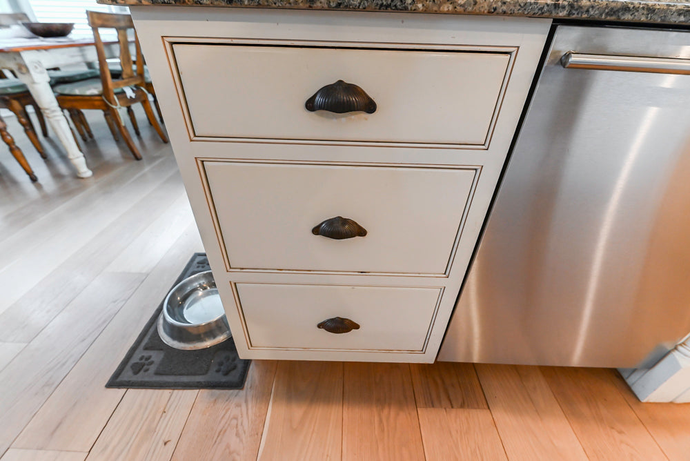 Omega Traditional Light Cream Kitchen with Island, Desk Area and Sub-Zero & Wolf Range