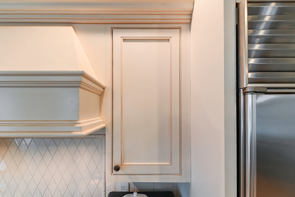 Omega Traditional Light Cream Kitchen with Island, Desk Area and Sub-Zero & Wolf Range