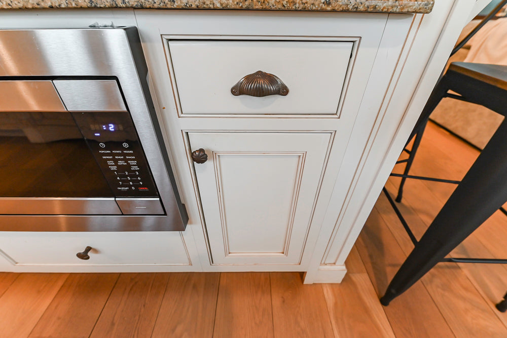 Omega Traditional Light Cream Kitchen with Island, Desk Area and Sub-Zero & Wolf Range