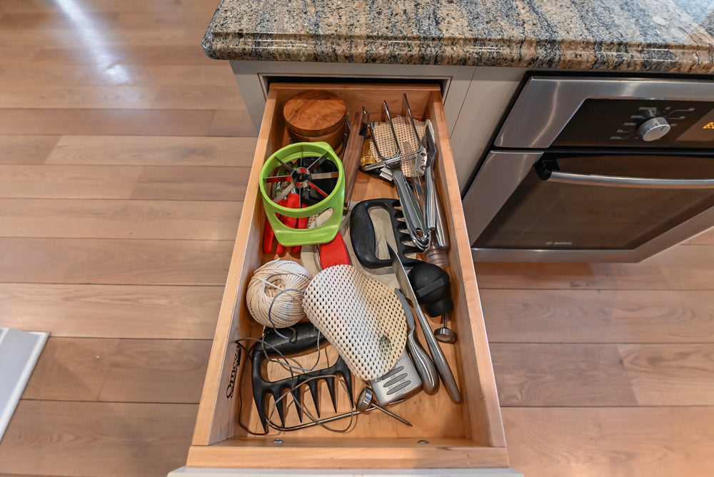 Omega Traditional Light Cream Kitchen with Island, Desk Area and Sub-Zero & Wolf Range