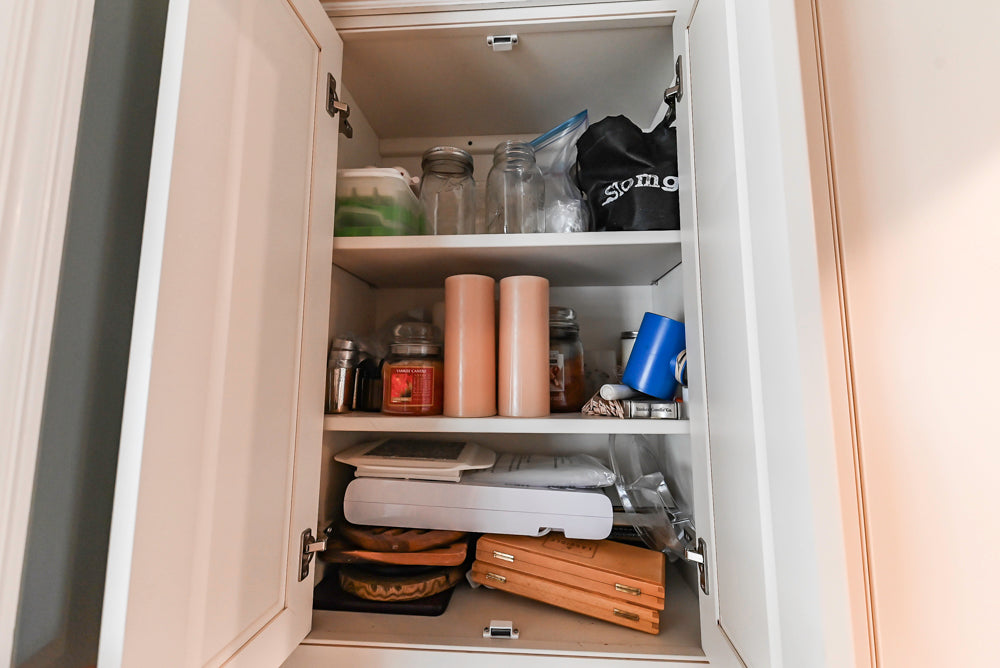 Omega Traditional Light Cream Butler's Pantry with Granite Countertops
