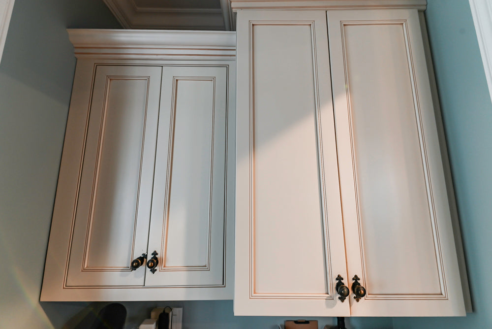 Omega Traditional Light Cream Butler's Pantry with Granite Countertops and Wine Cooler