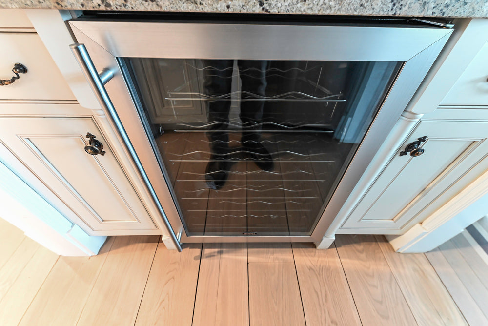 Omega Traditional Light Cream Butler's Pantry with Granite Countertops and Wine Cooler