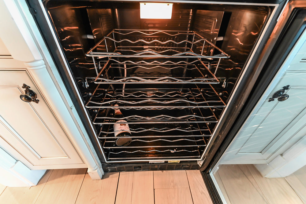 Omega Traditional Light Cream Butler's Pantry with Granite Countertops and Wine Cooler