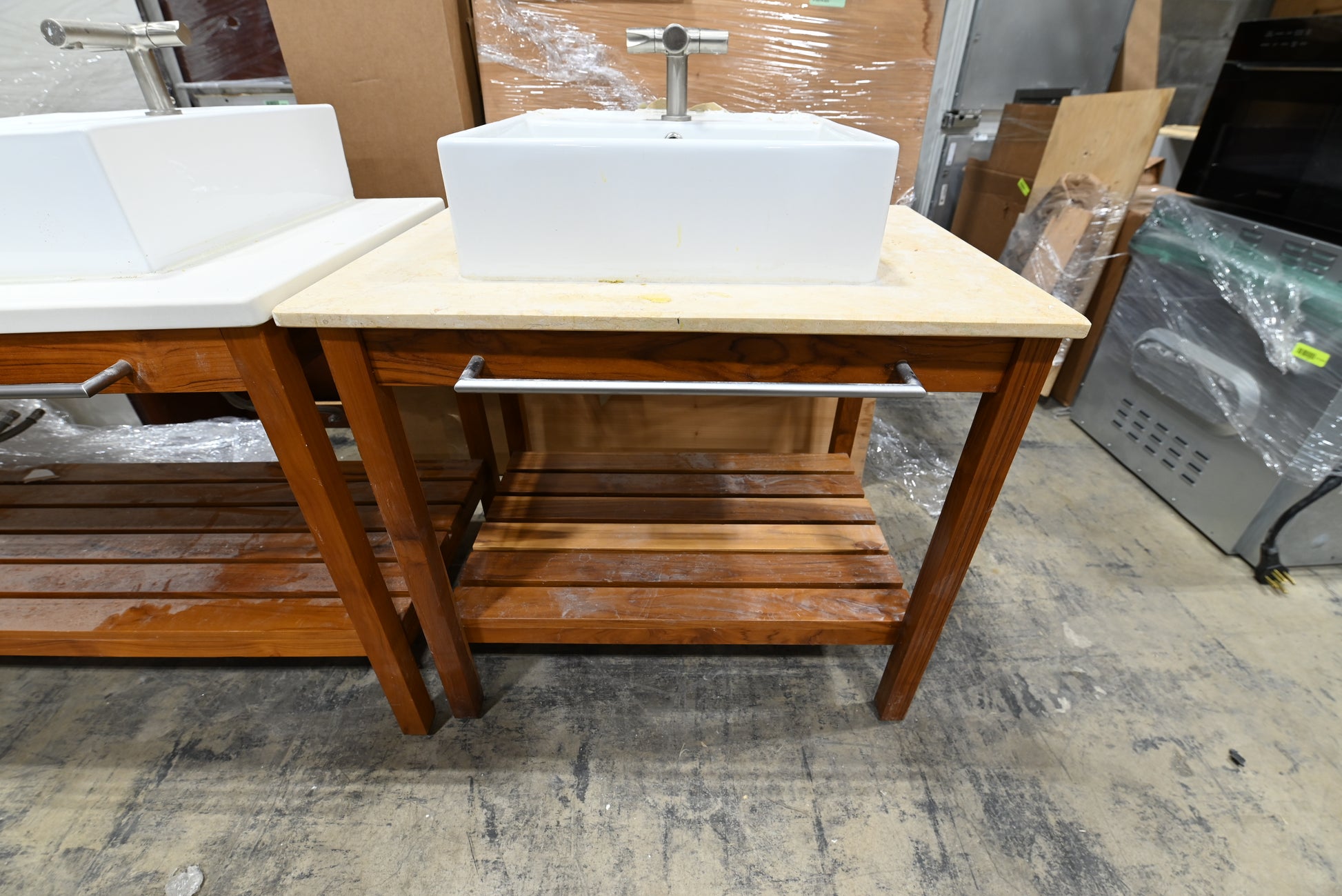 Modern 30" Wooden Single Vanity with Stone Top, White Top Mount Sink and Faucet