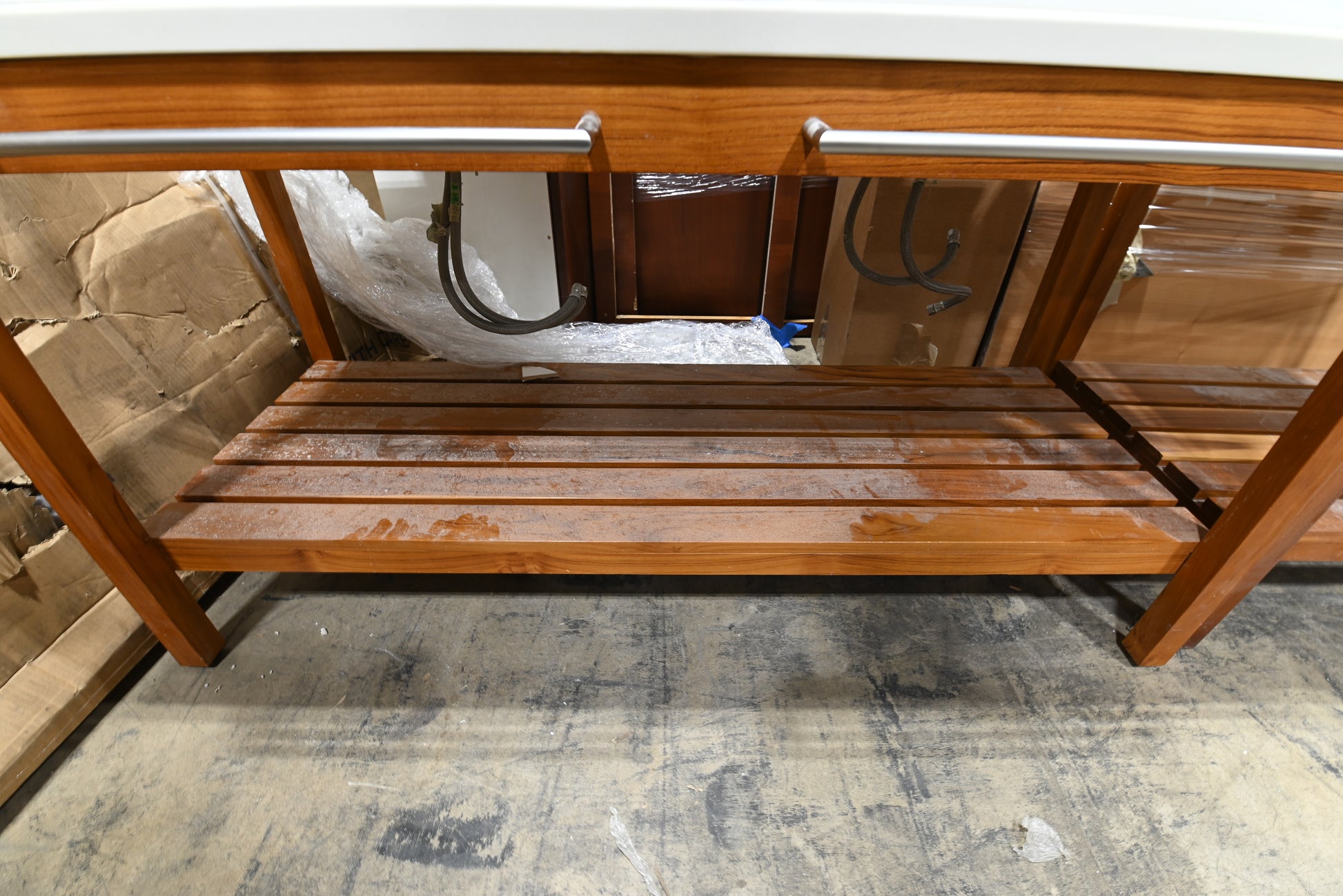 Modern 54" Wooden Double Vanity with White Top, Top Mount Sinks and Faucets