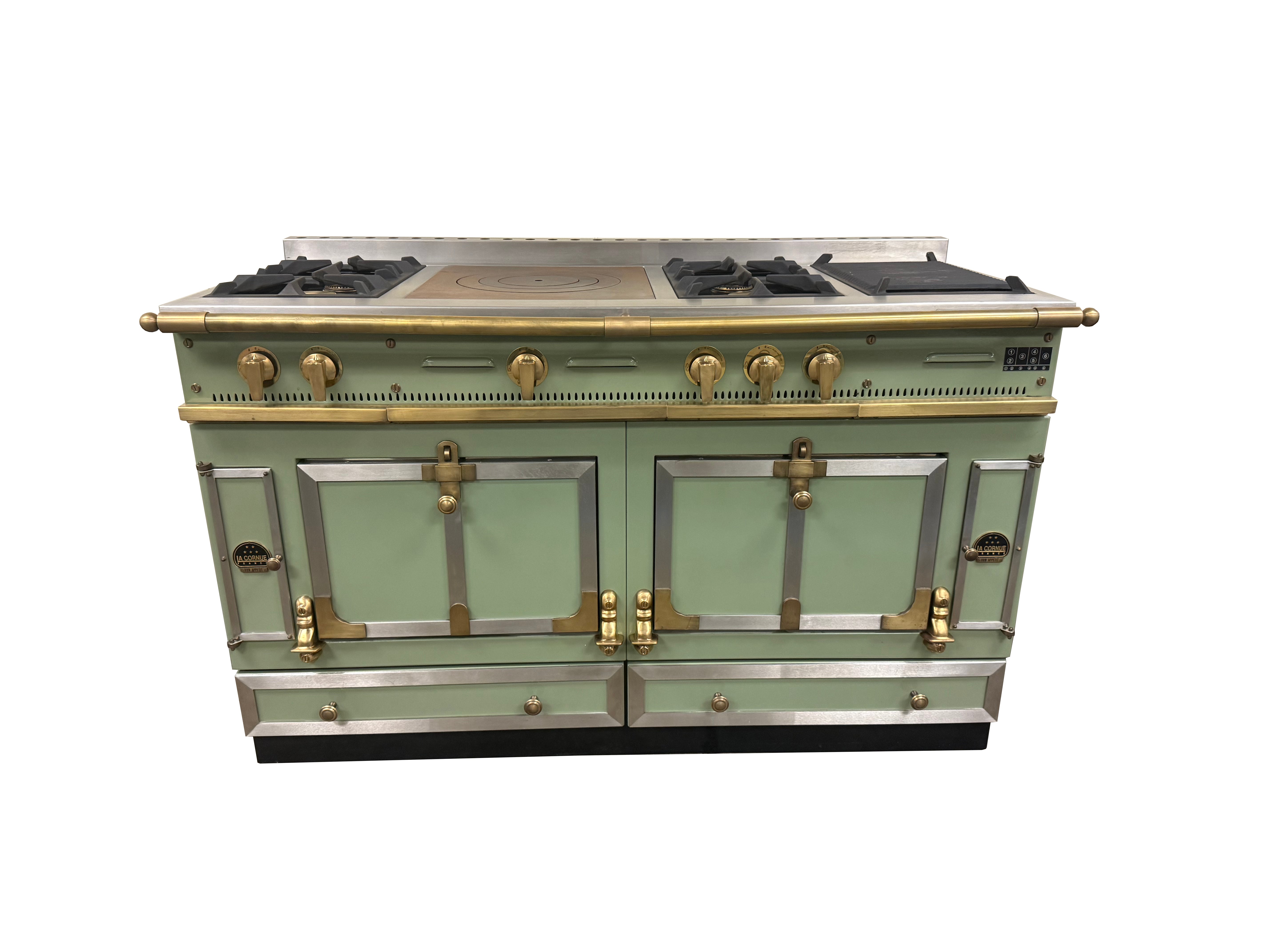 La Cornue Chateau 150 59" Pale Green Dual Fuel Range with Matching Hood
