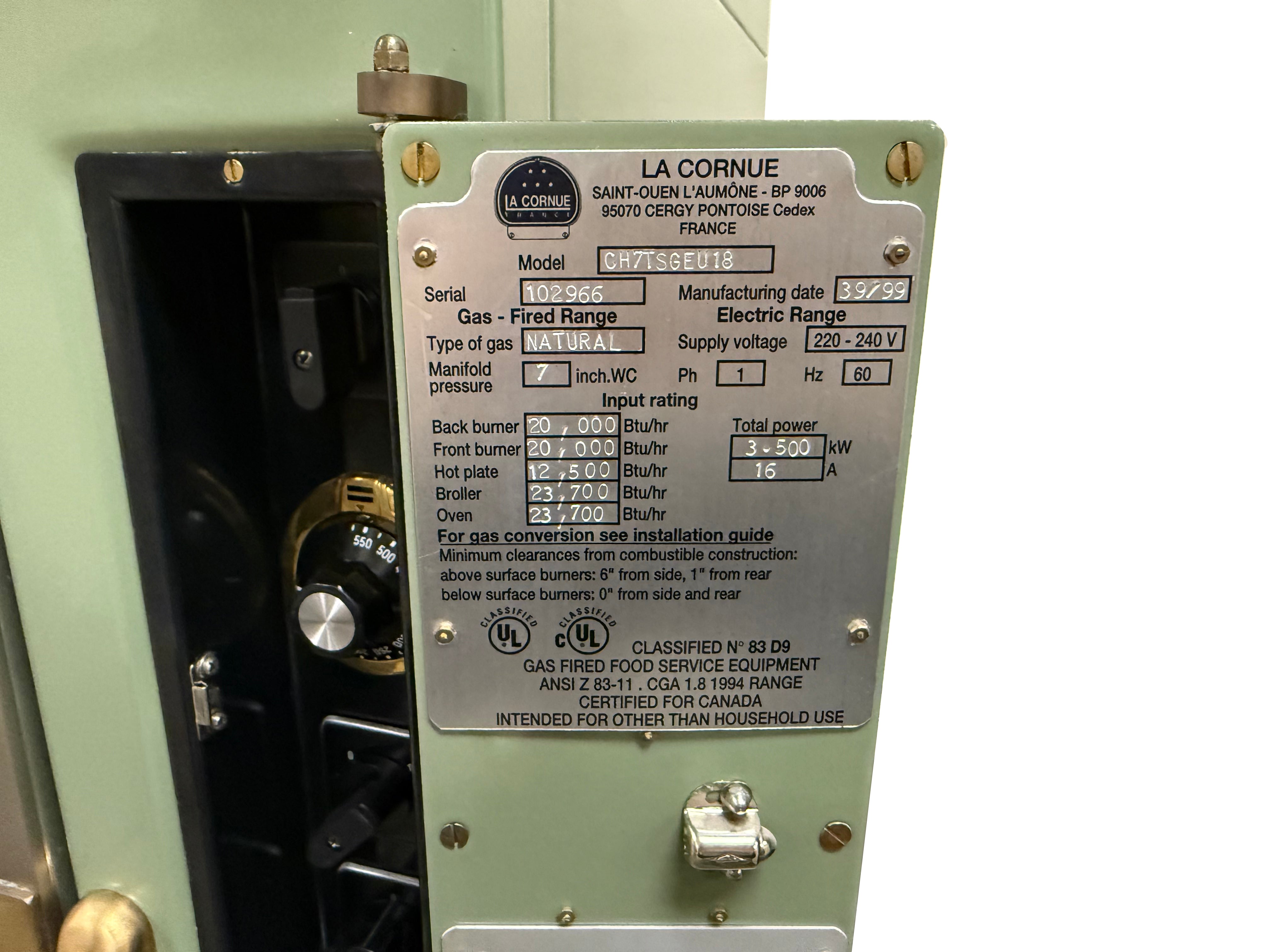 La Cornue Chateau 150 59" Pale Green Dual Fuel Range with Matching Hood