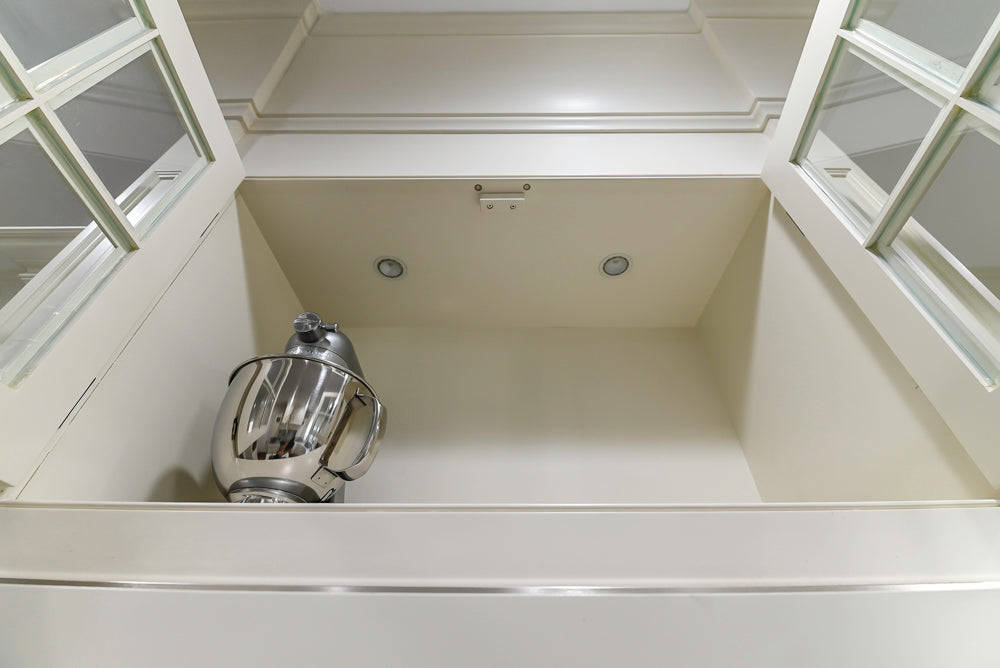 Traditional Creamy White Kitchen with Island, Marble Countertops and Appliances