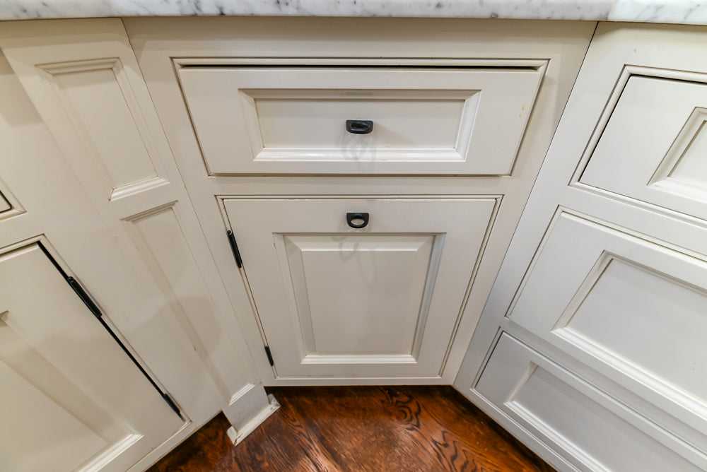 Traditional Creamy White Kitchen with Island, Marble Countertops and Appliances