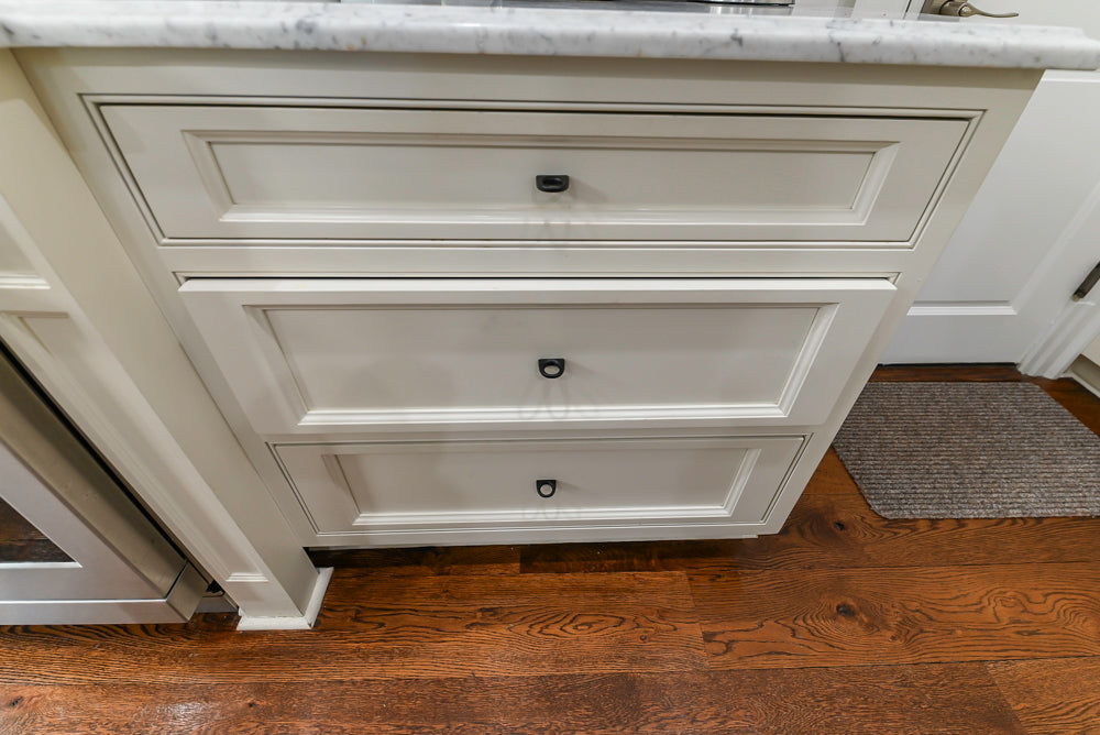 Traditional Creamy White Kitchen with Island, Marble Countertops and Appliances