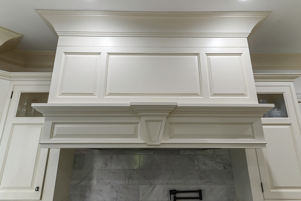 Traditional Creamy White Kitchen with Island, Marble Countertops and Appliances