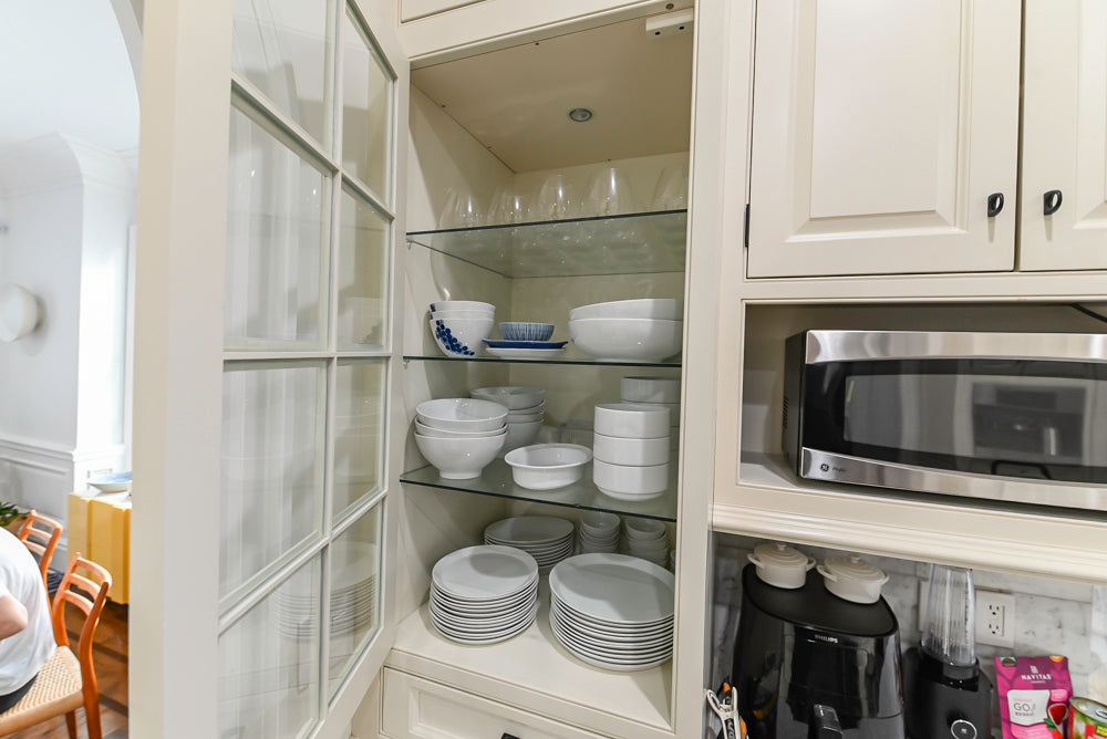 Traditional Creamy White Kitchen with Island, Marble Countertops and Appliances