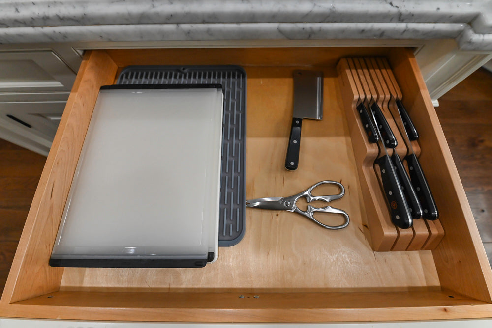 Traditional Creamy White Kitchen with Island, Marble Countertops and Appliances