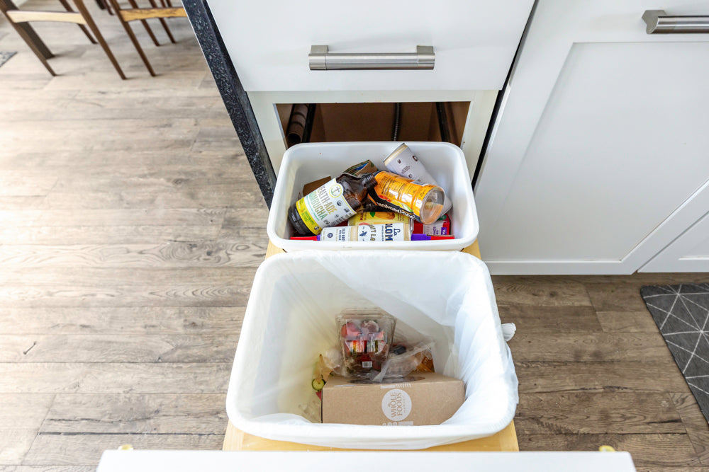 Transitional White Kitchen with Marble Waterfall Island and Thermador Appliances