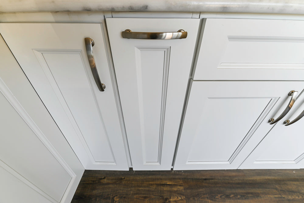 Forevermark Traditional White Kitchen Corner with White Marble Countertops