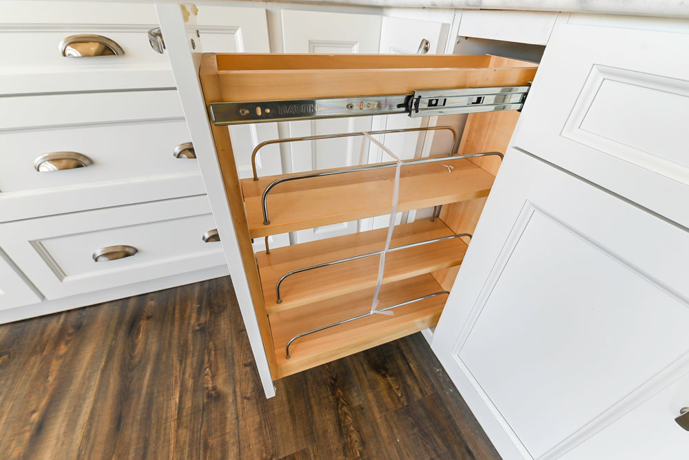 Forevermark Traditional White Kitchen Corner with White Marble Countertops