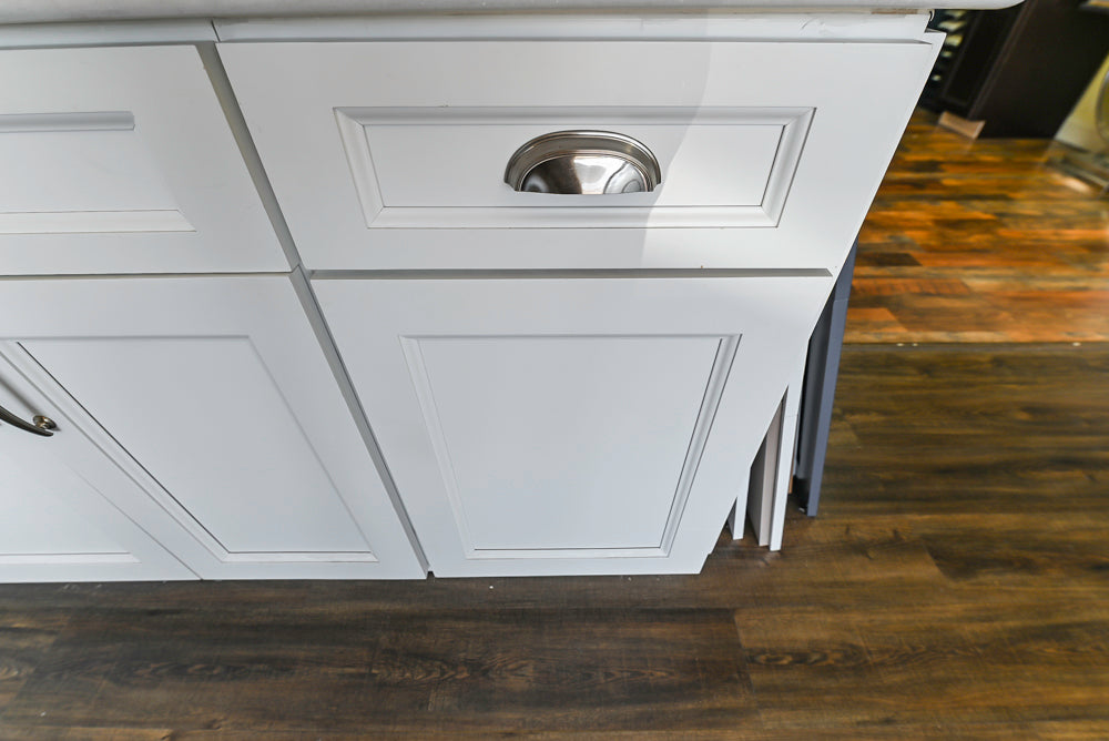 Forevermark Traditional White Kitchen Corner with White Marble Countertops