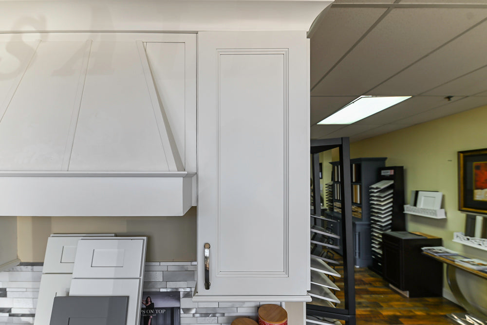 Forevermark Traditional White Kitchen Corner with White Marble Countertops