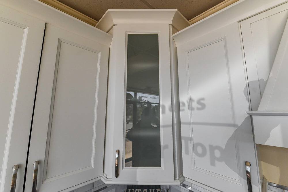 Forevermark Traditional White Kitchen Corner with White Marble Countertops