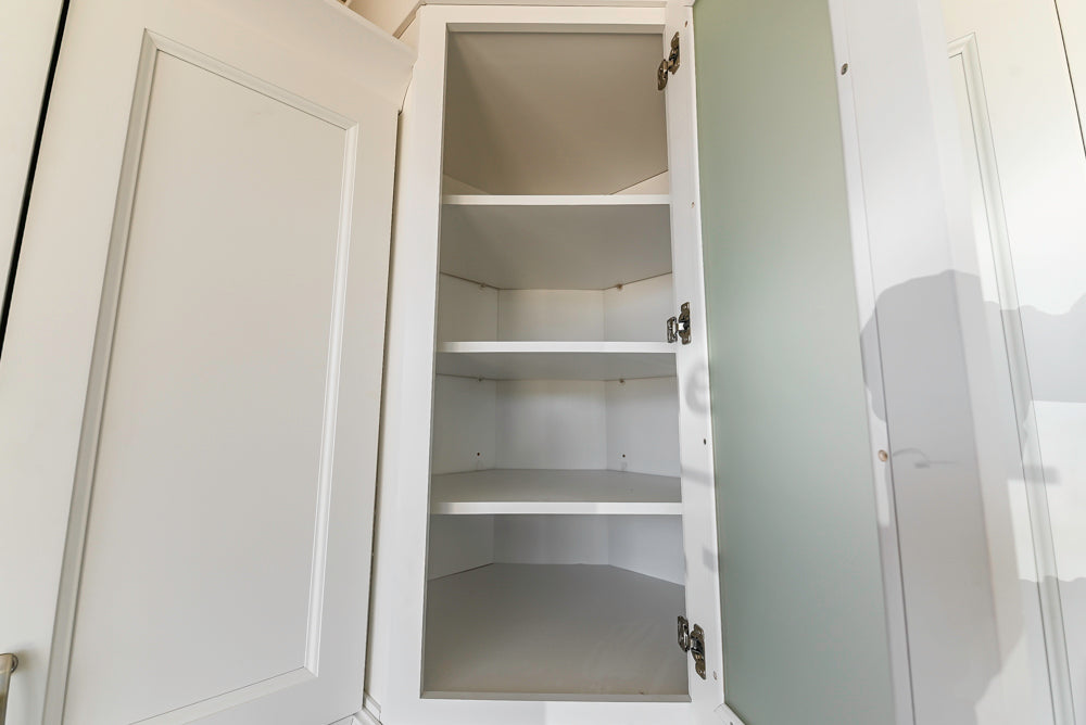 Forevermark Traditional White Kitchen Corner with White Marble Countertops