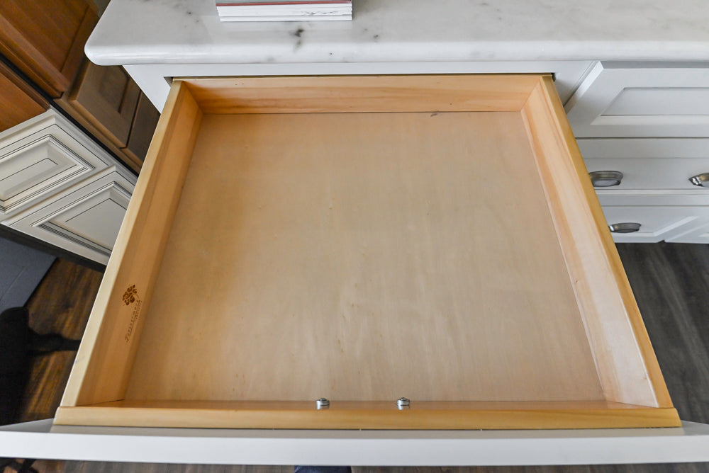 Forevermark Traditional White Kitchen Corner with White Marble Countertops