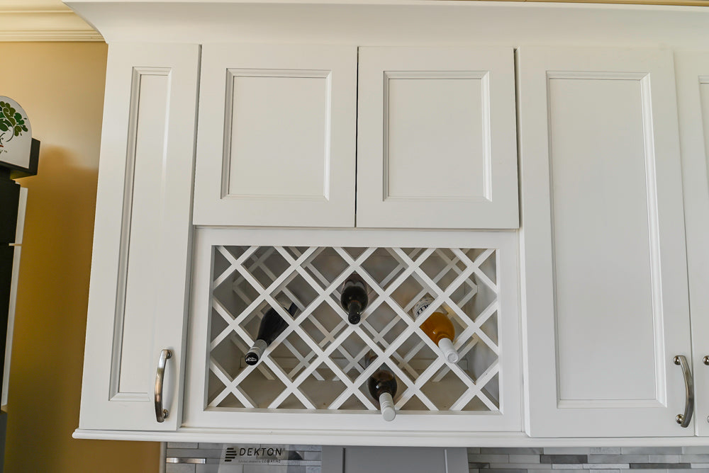 Forevermark Traditional White Kitchen Corner with White Marble Countertops