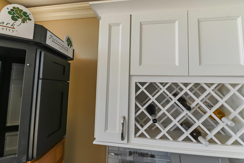 Forevermark Traditional White Kitchen Corner with White Marble Countertops