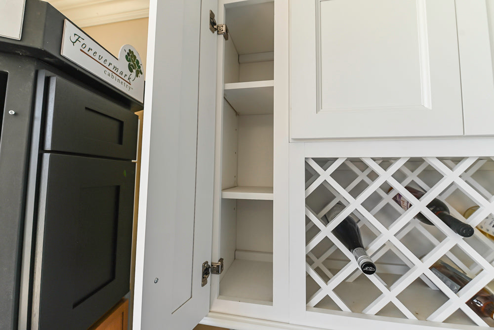 Forevermark Traditional White Kitchen Corner with White Marble Countertops