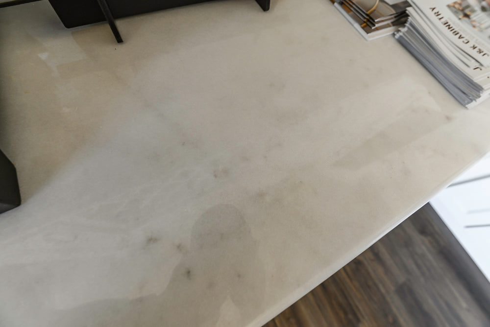 Forevermark Traditional White Kitchen Corner with White Marble Countertops