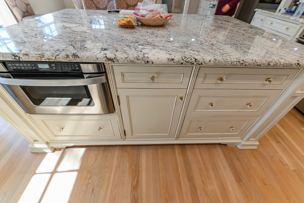 Custom Traditional Cream Kitchen with Island, Granite Countertops and 48" Range