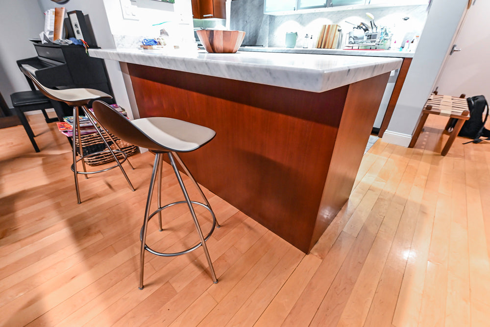 Poggenpohl Brown Toned Transitional Kitchen with Marble Countertops and Appliances