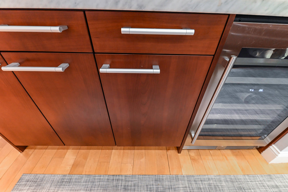 Poggenpohl Brown Toned Transitional Kitchen with Marble Countertops and Appliances