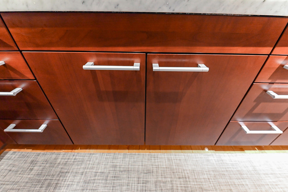 Poggenpohl Brown Toned Transitional Kitchen with Marble Countertops and Appliances