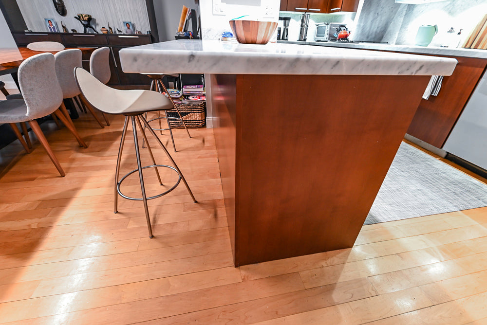 Poggenpohl Brown Toned Transitional Kitchen with Marble Countertops and Appliances