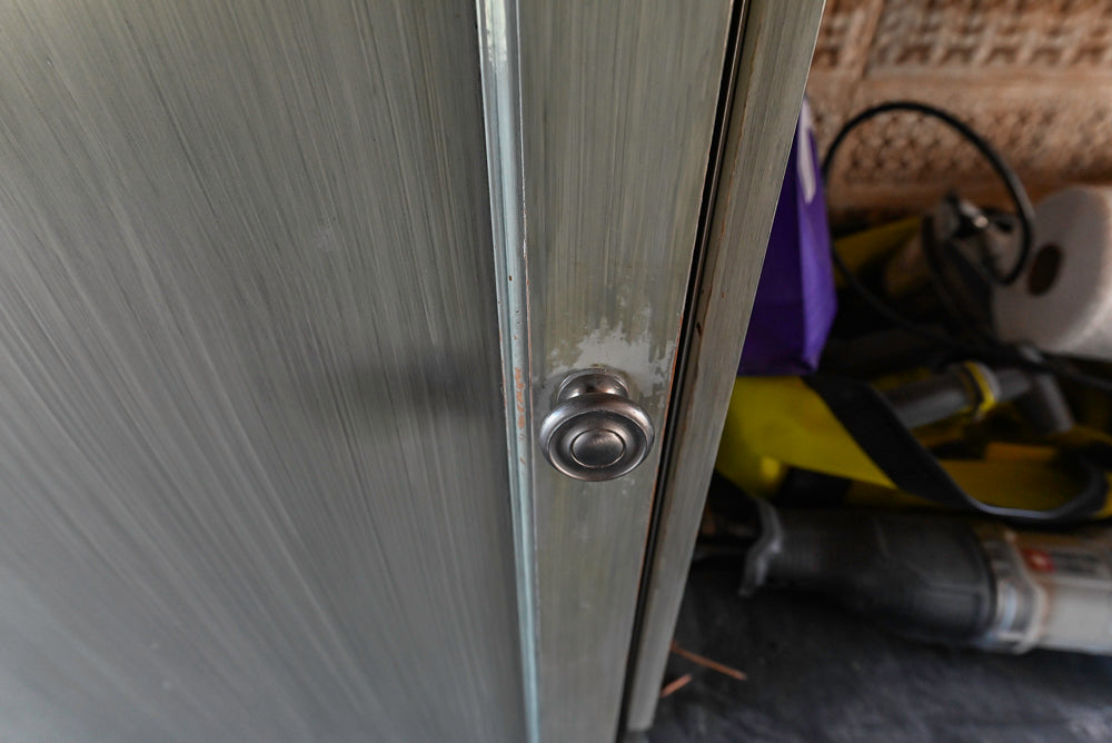 Traditional Washed Out Light Green Kitchen with Island, Granite Countertops and Viking Appliances