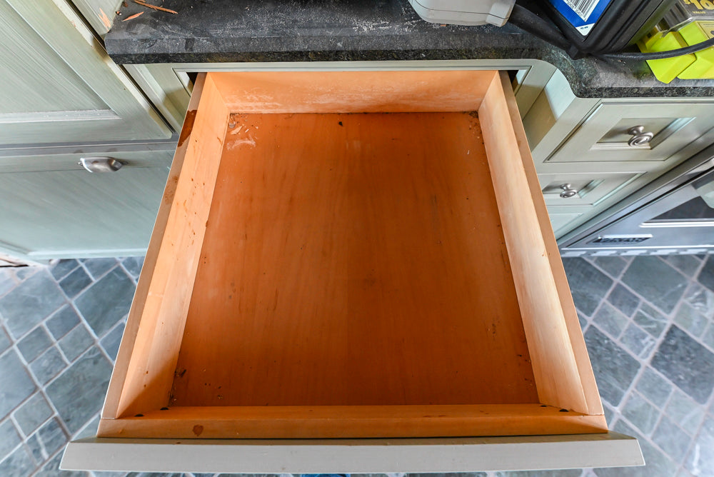 Traditional Washed Out Light Green Kitchen with Island, Granite Countertops and Viking Appliances