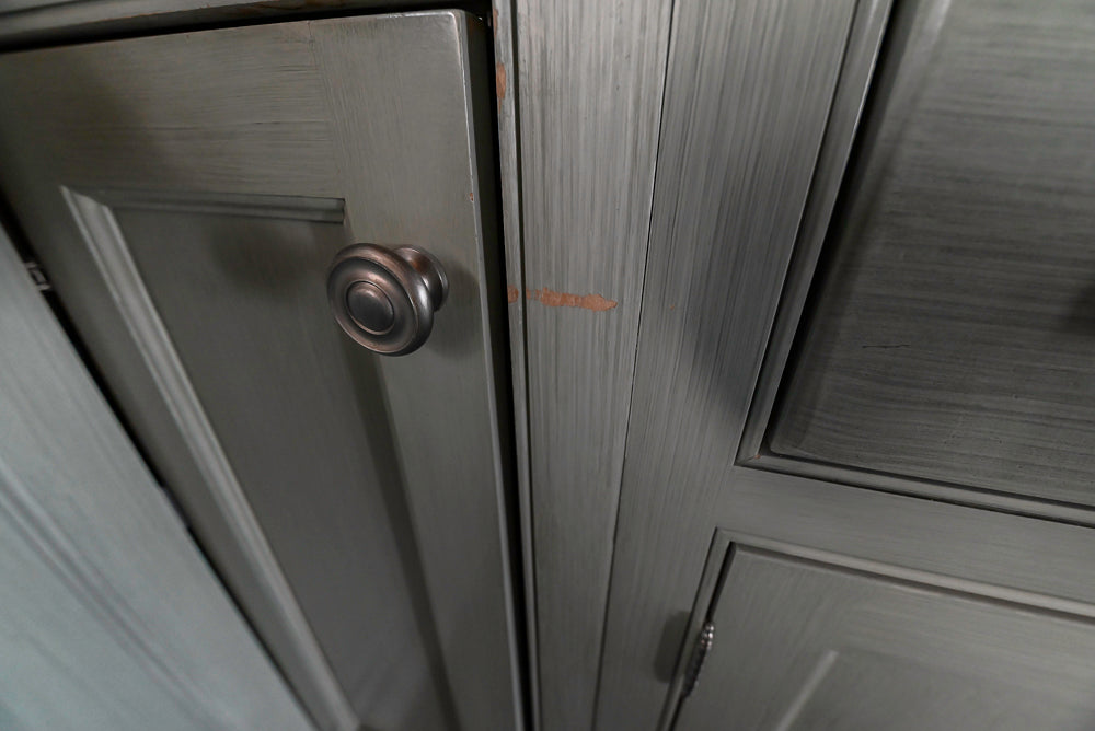 Traditional Washed Out Light Green Kitchen with Island, Granite Countertops and Viking Appliances
