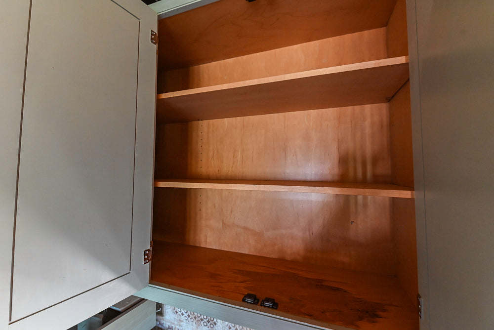 Traditional Washed Out Light Green Kitchen with Island, Granite Countertops and Viking Appliances