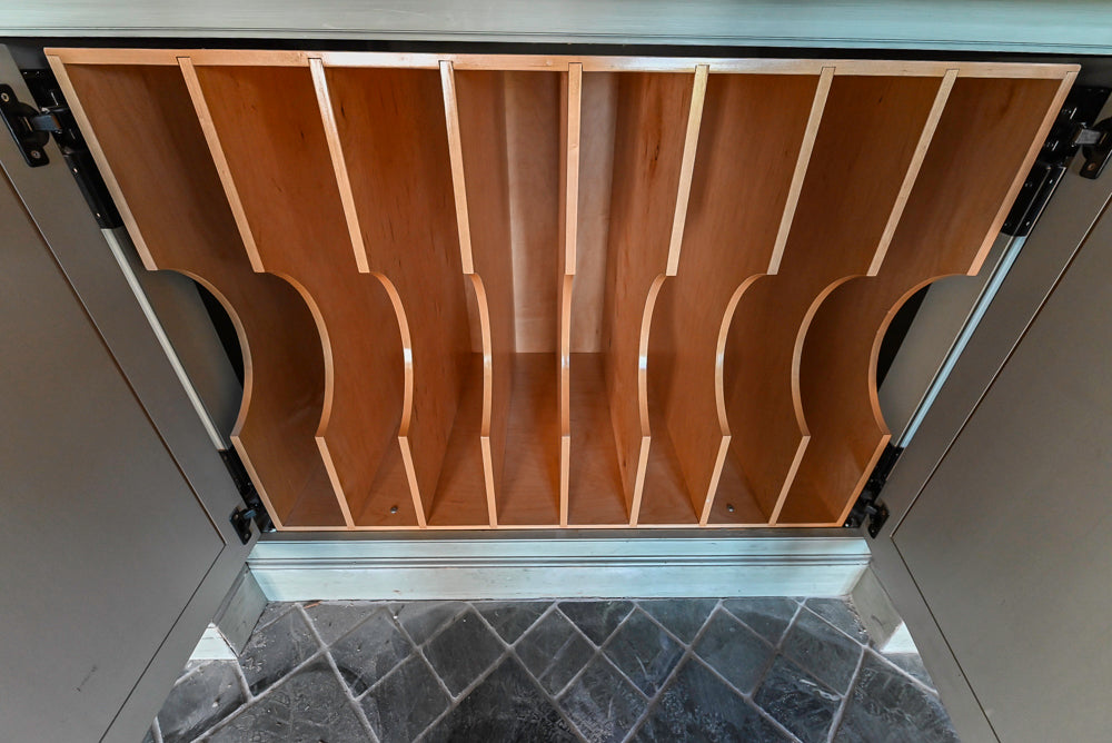 Traditional Washed Out Light Green Kitchen with Island, Granite Countertops and Viking Appliances