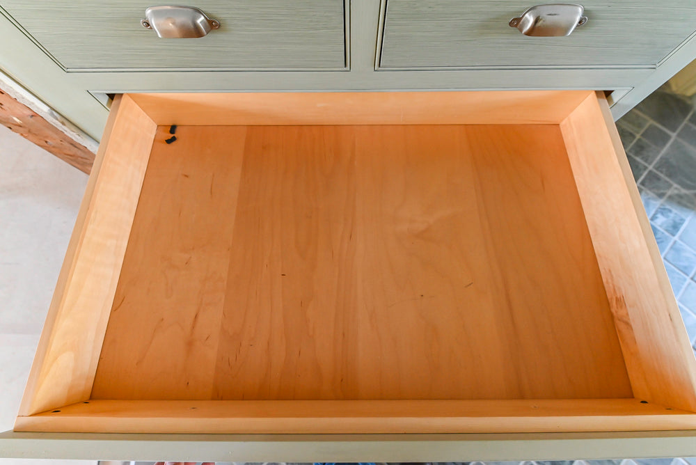 Traditional Washed Out Light Green Butler's Pantry with Granite Countertops and Viking Appliances