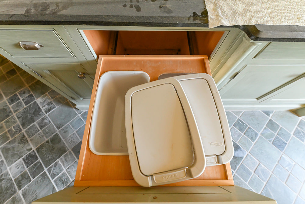 Traditional Washed Out Light Green Butler's Pantry with Granite Countertops and Viking Appliances