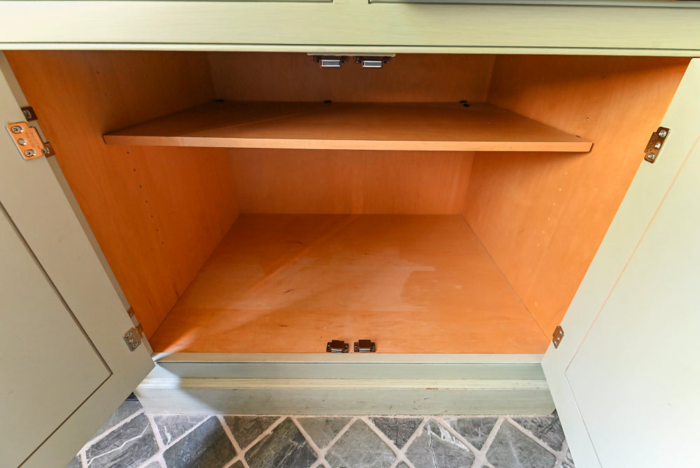 Traditional Washed Out Light Green Butler's Pantry with Granite Countertops and Viking Appliances