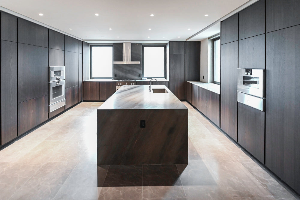 minotticucine Modern Classic Dark Brown Kitchen with Stone Countertops