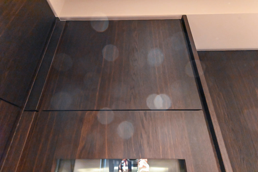 minotticucine Modern Classic Brown Butler's Pantry with Stone Countertops and Gaggenau Wine Cooler