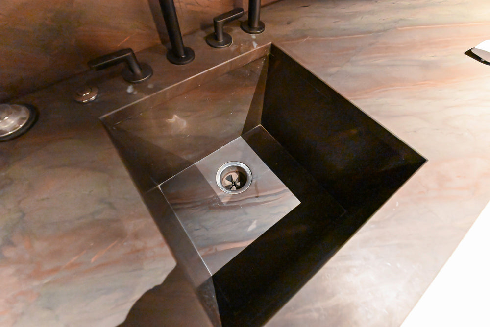 minotticucine Modern Classic Brown Butler's Pantry with Stone Countertops and Gaggenau Wine Cooler