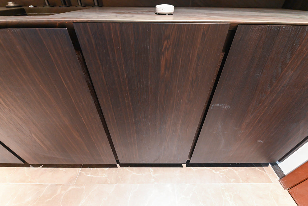 minotticucine Modern Classic Brown Butler's Pantry with Stone Countertops and Gaggenau Wine Cooler
